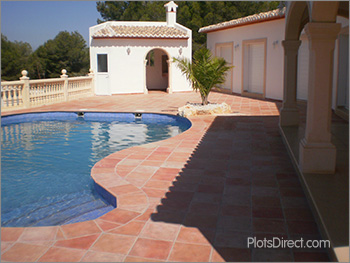 The terrace and pool area